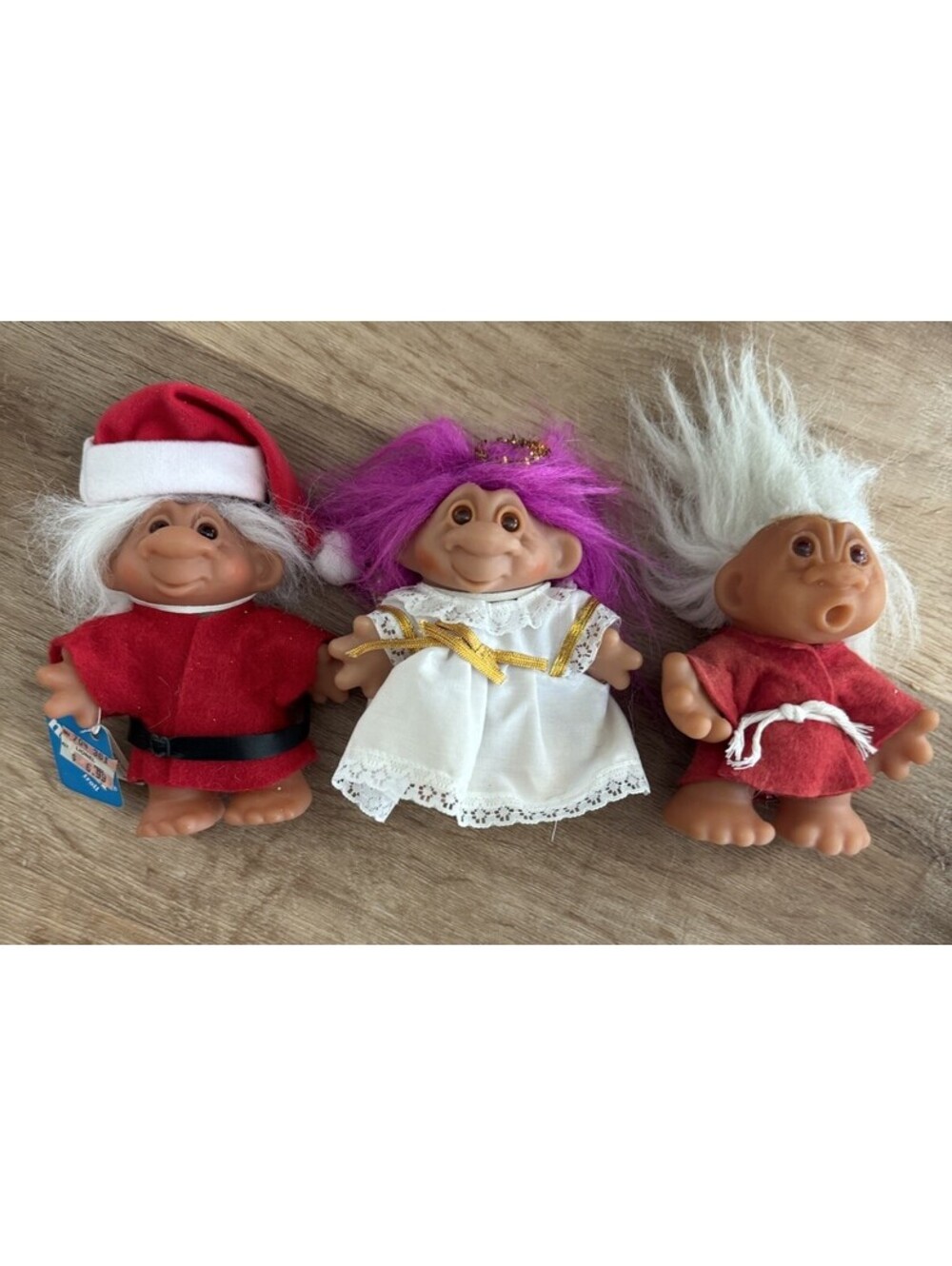 3 Vintage 1986 DAM Norfin Troll Dolls Santa Angel Christmas Holiday One Tagged